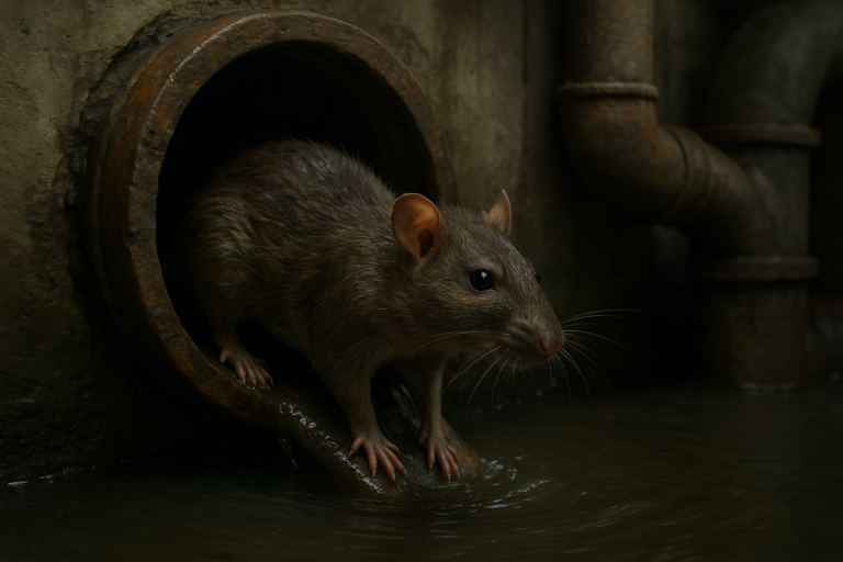 Illustration af rotter gennem afløb