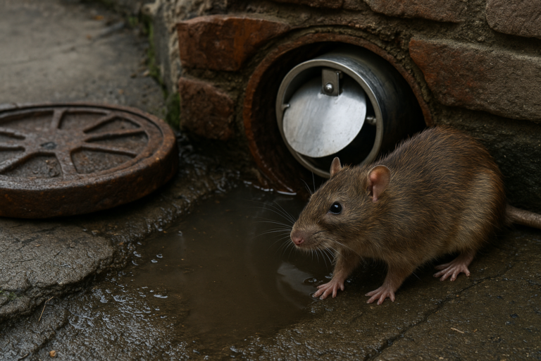 Illustration af rotter i afløbssystem