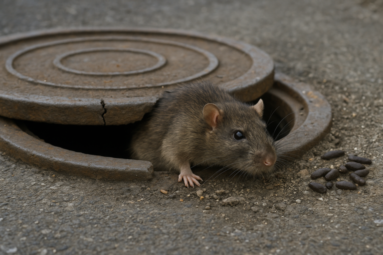 Illustration af rotter i kloakdæksel