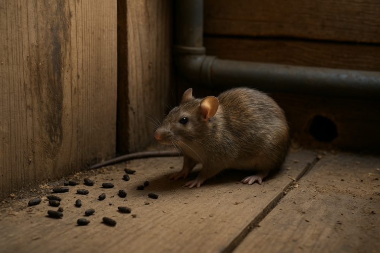 Illustration af tegn på rotter i skur